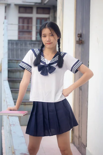 Japanese Teen Beautiful Girl Student Uniform Happy Relax — Stock Photo, Image