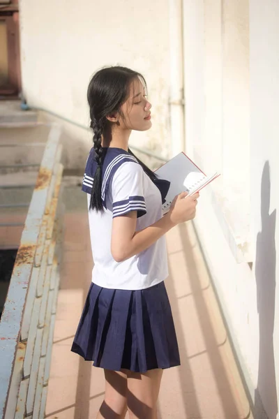 Japanese Teen Beautiful Girl Student Uniform Happy Relax — Stock Photo, Image