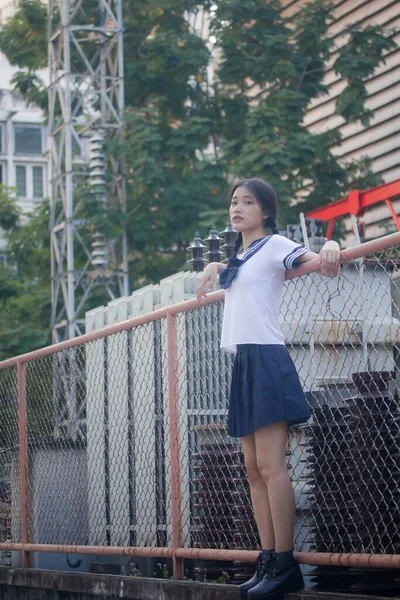 Japanisch Teen Hübsch Mädchen Student Uniform Glücklich Und Entspannen — Stockfoto