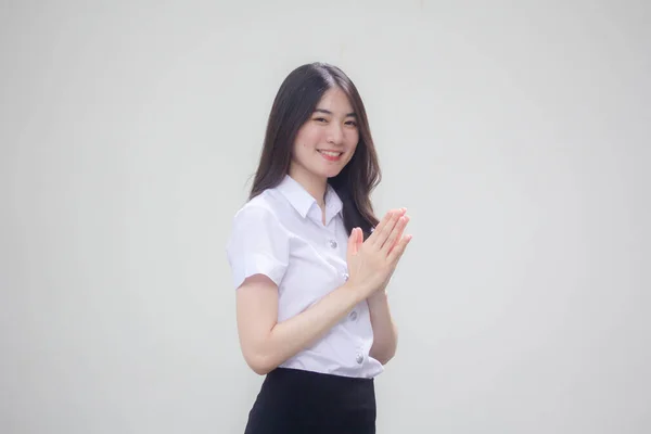 Thai Volwassen Student Universiteit Uniform Mooi Meisje Thai Toon Respect — Stockfoto