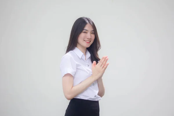 Thai Volwassen Student Universiteit Uniform Mooi Meisje Thai Toon Respect — Stockfoto