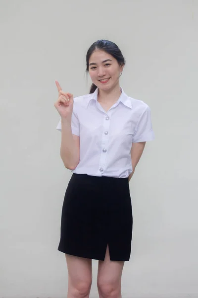Thai Vuxen Student Universitet Uniform Vacker Flicka Pekar — Stockfoto