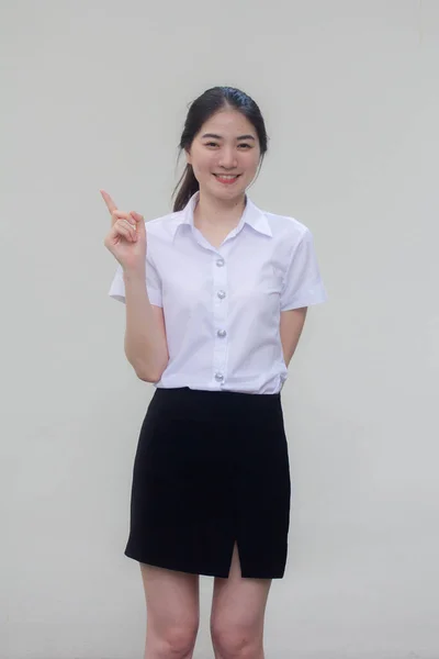 Thai Erwachsene Student Universität Uniform Hübsch Mädchen Pointing — Stockfoto