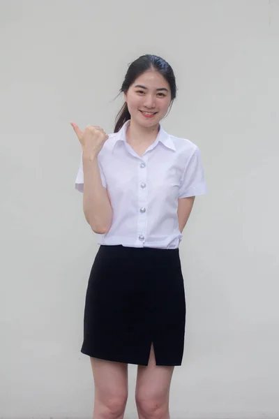 Thai Adulte Étudiant Université Uniforme Belle Fille Pointant — Photo