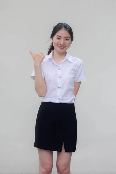 Thai Erwachsene Student Universität Uniform Hübsch Mädchen Pointing — Stockfoto