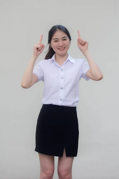 Thai Erwachsene Student Universität Uniform Hübsch Mädchen Pointing — Stockfoto