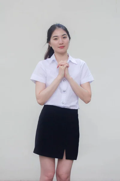 Thai Erwachsene Student Universität Uniform Hübsch Mädchen Beten — Stockfoto