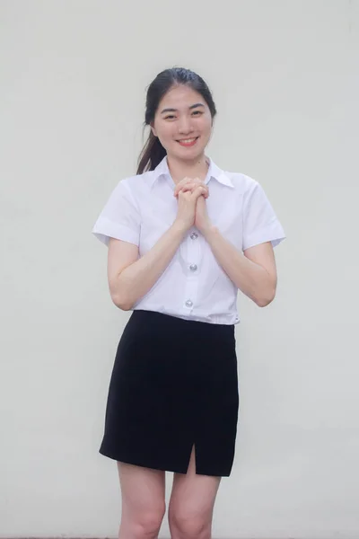 Thai Erwachsene Student Universität Uniform Hübsch Mädchen Beten — Stockfoto