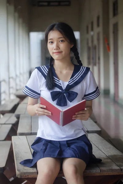 Japonés Adolescente Hermosa Chica Estudiante Uniforme Feliz Relajarse —  Fotos de Stock