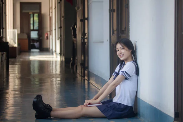 Japonez Adolescenta Frumoasa Fata Student Uniforma Fericit Relaxa — Fotografie, imagine de stoc