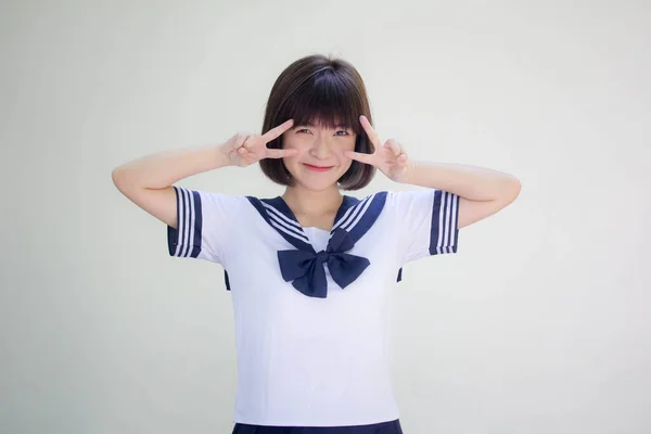 Japanese Teen Beautiful Girl Student Victory — Stock Photo, Image