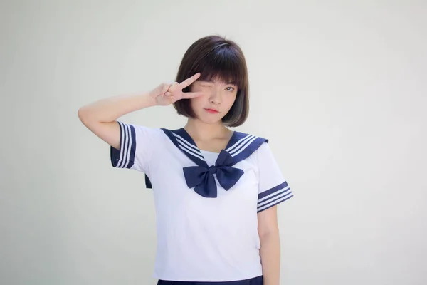 Öğrenci Zaferinde Japon Genç Güzel Kız — Stok fotoğraf