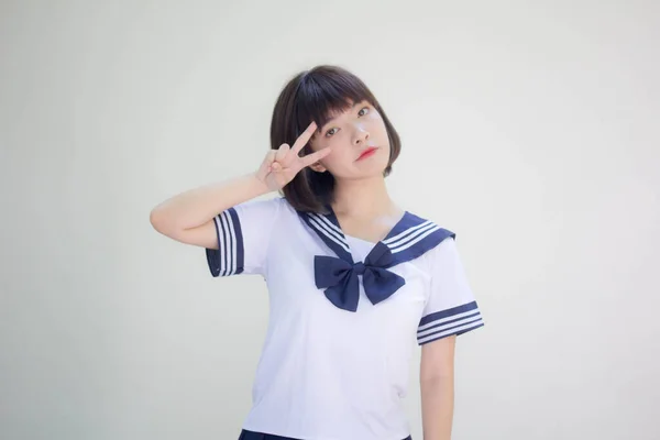 Öğrenci Zaferinde Japon Genç Güzel Kız — Stok fotoğraf