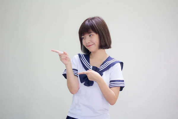 Japanese Teen Beautiful Girl Student Pointing — Stock Photo, Image