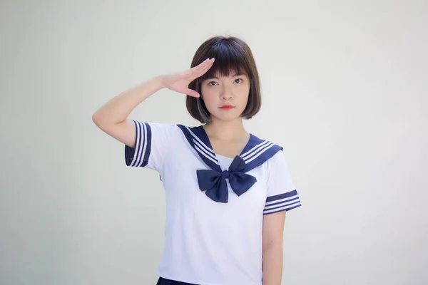 Japonês Teen Bela Menina Estudante Saudação — Fotografia de Stock