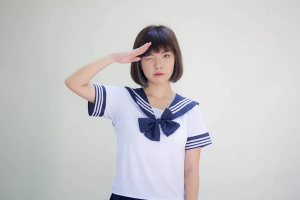 Japanese Teen Beautiful Girl Student Salute — Stock Photo, Image