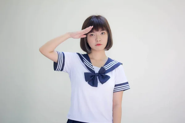 Japanisch Teen Hübsch Mädchen Student Salute — Stockfoto