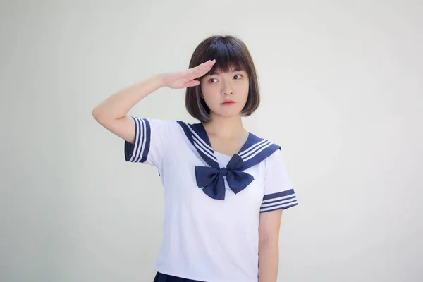 Japanisch Teen Hübsch Mädchen Student Salute — Stockfoto