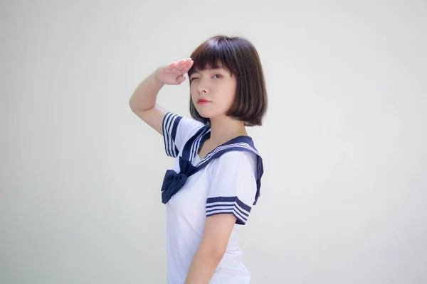 Japon Genç Güzel Kız Öğrenci Selamı — Stok fotoğraf