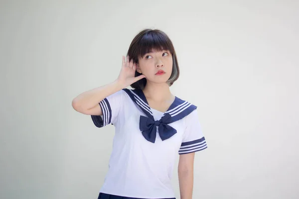Japán Tini Gyönyörű Lány Diák Hallgatni — Stock Fotó