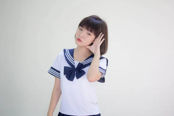 Japonais Adolescent Belle Fille Dans Étudiant Écouter — Photo