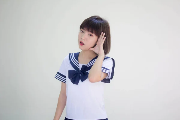 Ιαπωνική Έφηβος Όμορφο Κορίτσι Στο Μαθητή Ακούστε — Φωτογραφία Αρχείου
