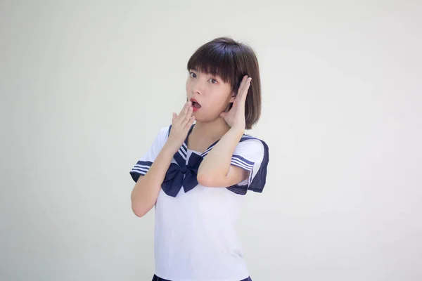 Japonês Teen Bela Menina Estudante Ouvir — Fotografia de Stock