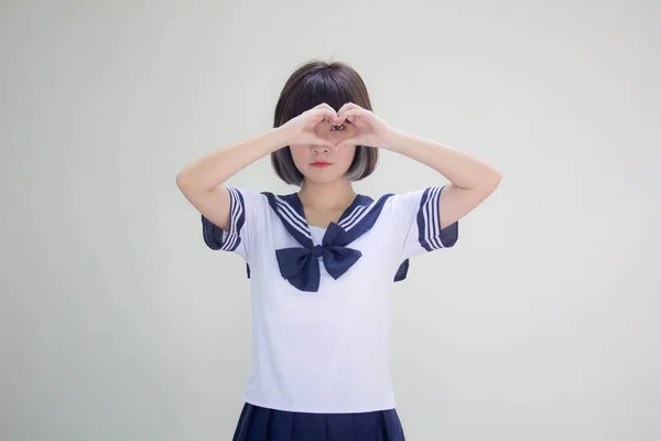 Japansk Tonåring Vacker Flicka Elev Hjärta — Stockfoto