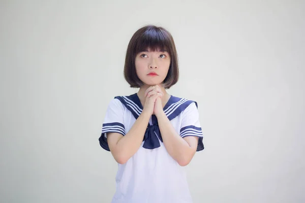 Japans Tiener Mooi Meisje Student Bidden — Stockfoto