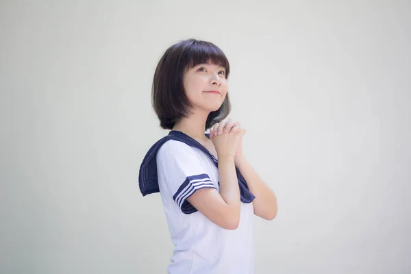 Japans Tiener Mooi Meisje Student Bidden — Stockfoto