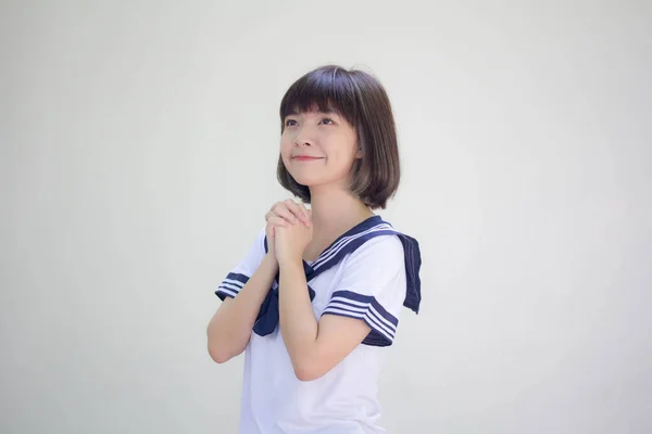 Японский Подросток Красивая Девушка Студенческой Молитве — стоковое фото