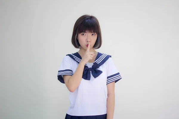 Japonês Teen Bela Menina Estudante Uniforme Silenciosamente — Fotografia de Stock