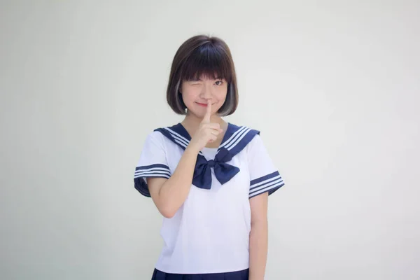 Japonais Adolescent Belle Fille Étudiant Uniforme Silencieusement — Photo