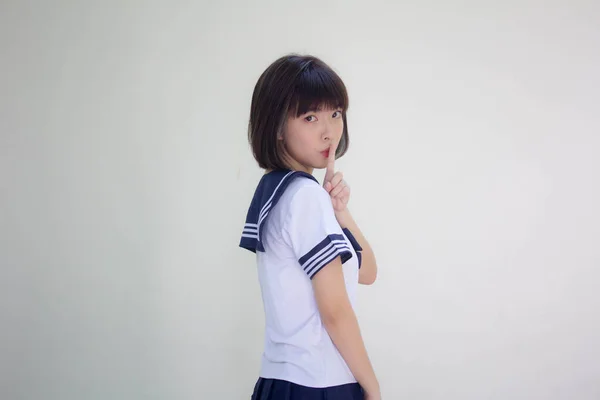 Japon Genç Güzel Kız Öğrenci Üniforması Içinde Sessizce — Stok fotoğraf