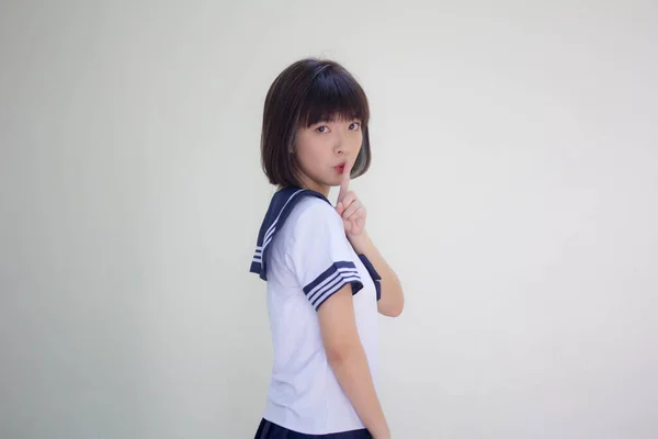 Japonês Teen Bela Menina Estudante Uniforme Silenciosamente — Fotografia de Stock