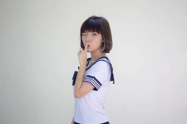 Japán Tini Gyönyörű Lány Diák Egyenruha Csendben — Stock Fotó