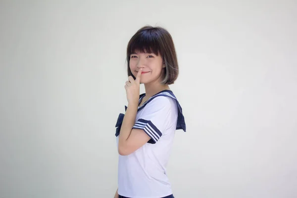 Gadis Cantik Remaja Jepang Dengan Seragam Pelajar Diam Diam — Stok Foto