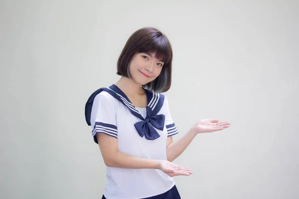 Japanese Teen Beautiful Girl Student Show Hand — Stock Photo, Image