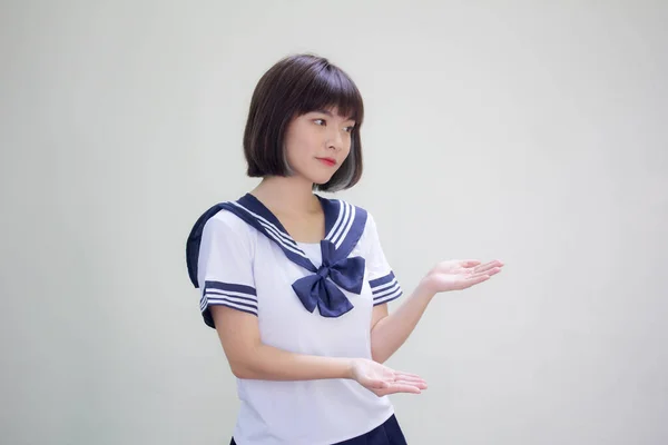 Japanese Teen Beautiful Girl Student Show Hand — Stock Photo, Image