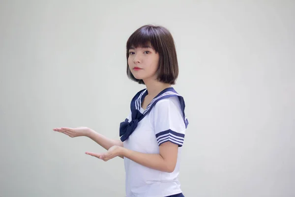 Japanisch Teen Hübsch Mädchen Student Zeigen Hand — Stockfoto