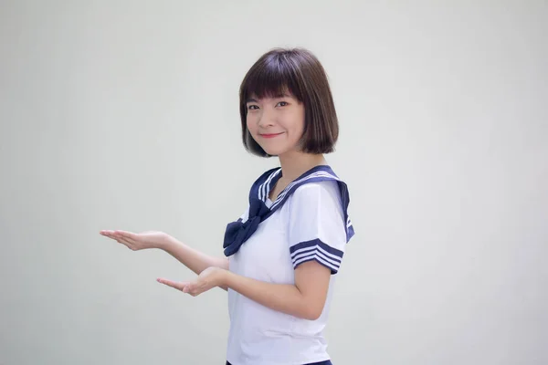 Japanisch Teen Hübsch Mädchen Student Zeigen Hand — Stockfoto