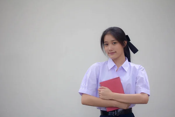 Asia Tailandesa Escuela Secundaria Estudiante Uniforme Hermosa Chica Sonrisa Relajarse —  Fotos de Stock