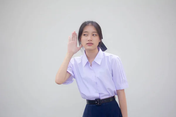 Porträtt Thai Gymnasiet Student Uniform Vacker Flicka Lyssna — Stockfoto