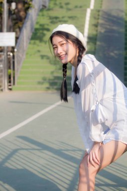 Asia thai teen blue dress güzel kız gülümse ve rahatla