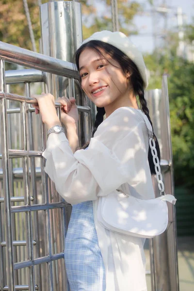 Asia Thai Teen Robe Bleue Belle Fille Sourire Détendre — Photo