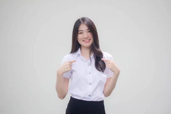 Taylandlı Yetişkin Üniversite Üniforması Güzel Bir Kız Mıyım — Stok fotoğraf
