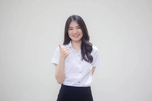 Tajski Dorosły Student Uniwersytet Mundur Piękny Dziewczyna Doskonała — Zdjęcie stockowe