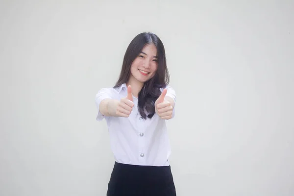 Tailandés Adulto Estudiante Universidad Uniforme Hermosa Chica Excelente — Foto de Stock