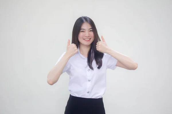 Tailandés Adulto Estudiante Universidad Uniforme Hermosa Chica Excelente —  Fotos de Stock