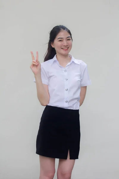 Thai Erwachsene Studentin Universität Uniform Schön Mädchen Sieg — Stockfoto